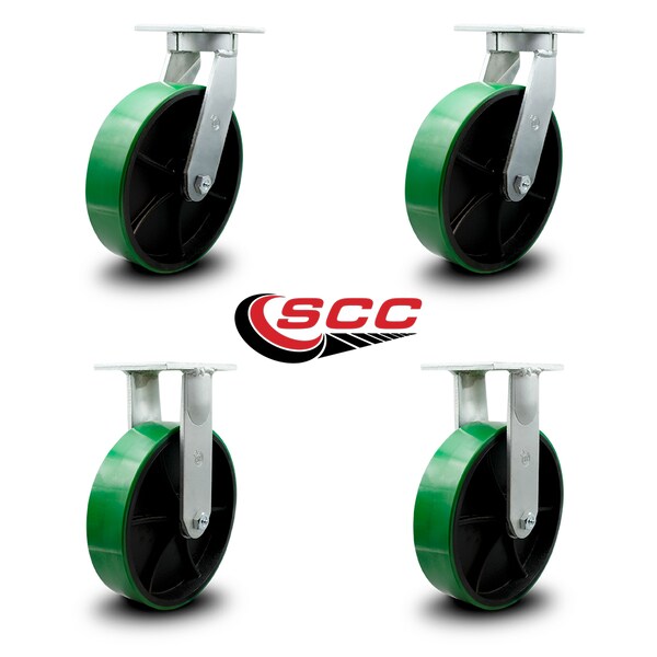 10 Inch Heavy Duty Green Poly on Cast Iron Wheel Caster Swivel 2 Rigid SCC, 2PK
